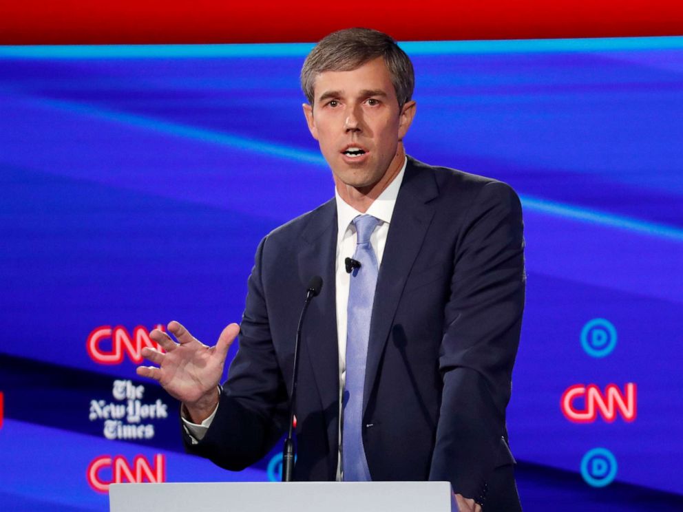 PHOTO: Democratic presidential hopeful Beto ORourke speaks during the fourth Democratic primary debate at Otterbein University in Westerville, Ohio, Oct. 15, 2019.