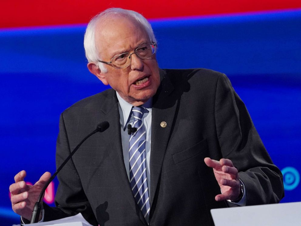 PHOTO: Democratic presidential hopeful Bernie Sanders speaks during the fourth Democratic primary debate at Otterbein University in Westerville, Ohio, Oct. 15, 2019.