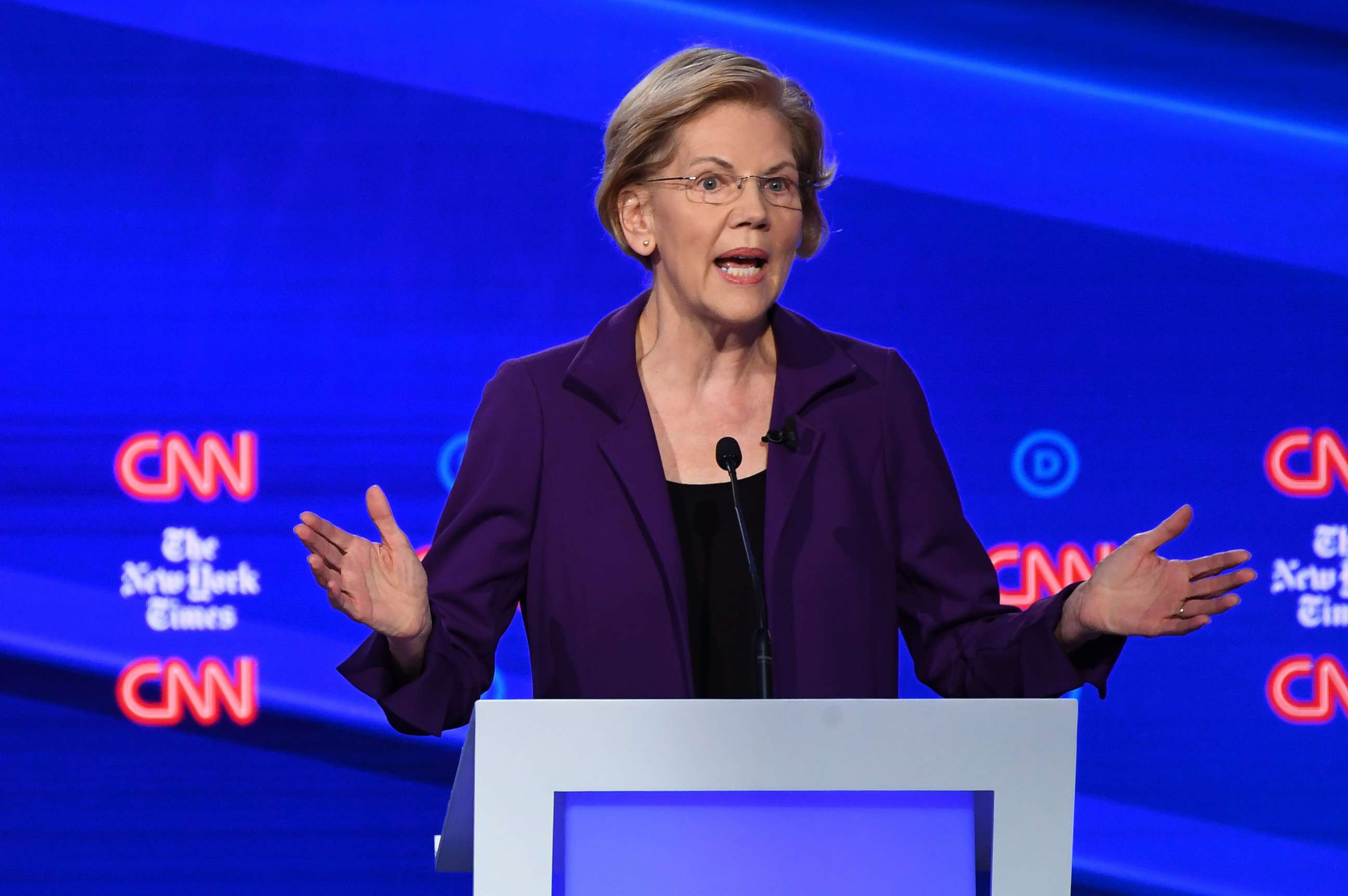 PHOTO: Democratic presidential hopeful Sen. Elizabeth Warren speaks during the fourth Democratic primary debate at Otterbein University in Westerville, Ohio, Oct. 15, 2019.