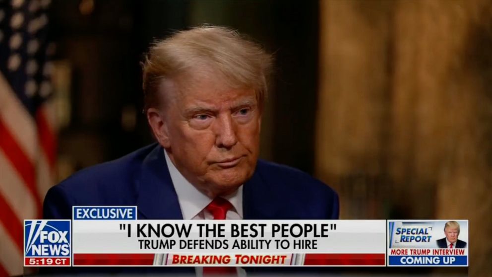 PHOTO: Former President Donald Trump talks with Fox News host Brett Baier during an interview aired, June 19, 2023.