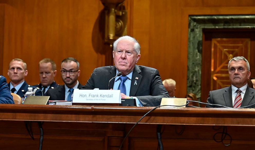 PHOTO: Air Force Secretary Frank Kendall listens to opening remarks while testifying before the Senate Appropriations Subcommittee on Defense for the 2024 fiscal year of the Department of the Air Force in Washington April 18, 2023.