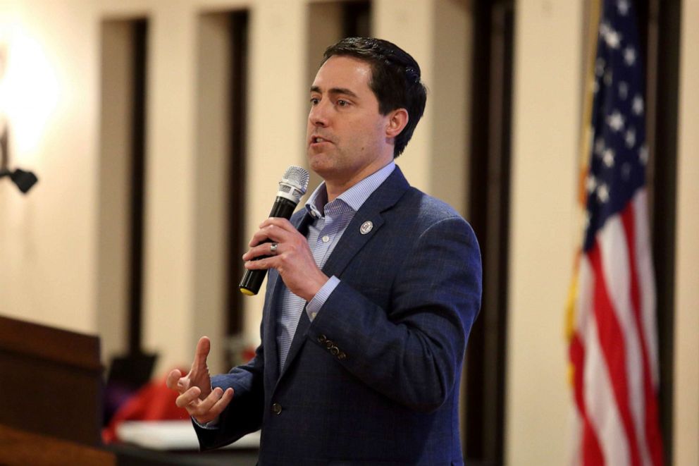PHOTO: In this file photo from March 24, 2022, Ohio Secretary of State Frank LaRose speaks at the Fairfield County Lincoln Republican Club banquet in Pickerington, Ohio.