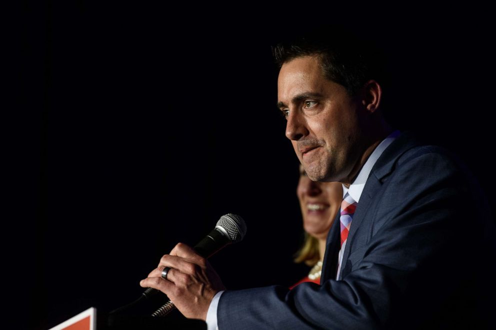 PHOTO: Frank LaRose gives his victory speech after winning Ohio Secretary of State, Nov. 6, 2018, in Columbus, Ohio.