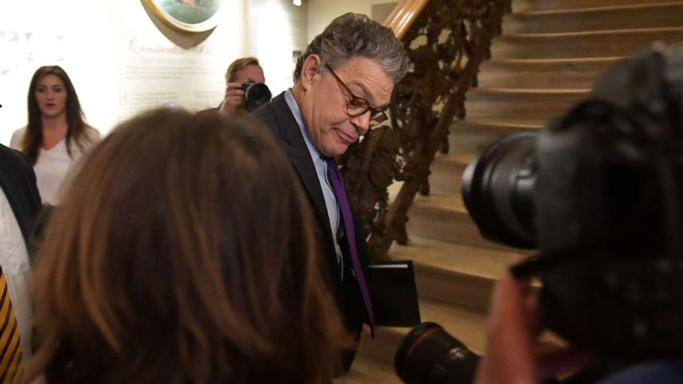 PHOTO: Democratic Senator Al Franken, under mounting pressure from within his own camp over multiple allegations of sexual misconduct, arrives to make an announcement, Dec. 7, 2017 on Capitol Hill in Washington,D.C.