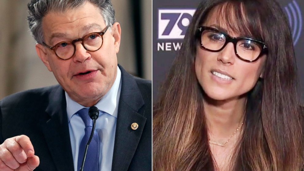 Senate Judiciary Committee member Sen. Al Franken, D-Minn. questions Attorney General-designate, Sen. Jeff Sessions, R-Ala., on Capitol Hill in Washington, Jan. 10, 2017, during the committee's confirmation hearing for Sessions | Los Angeles radio anchor Leeann Tweeden discusses her allegations of sexual harassment by Al Franken during a 2006 overseas USO tour, before he became a U.S. senator from Minnesota, at ABC7 studios in Glendale, Calif., Nov. 16, 2017.