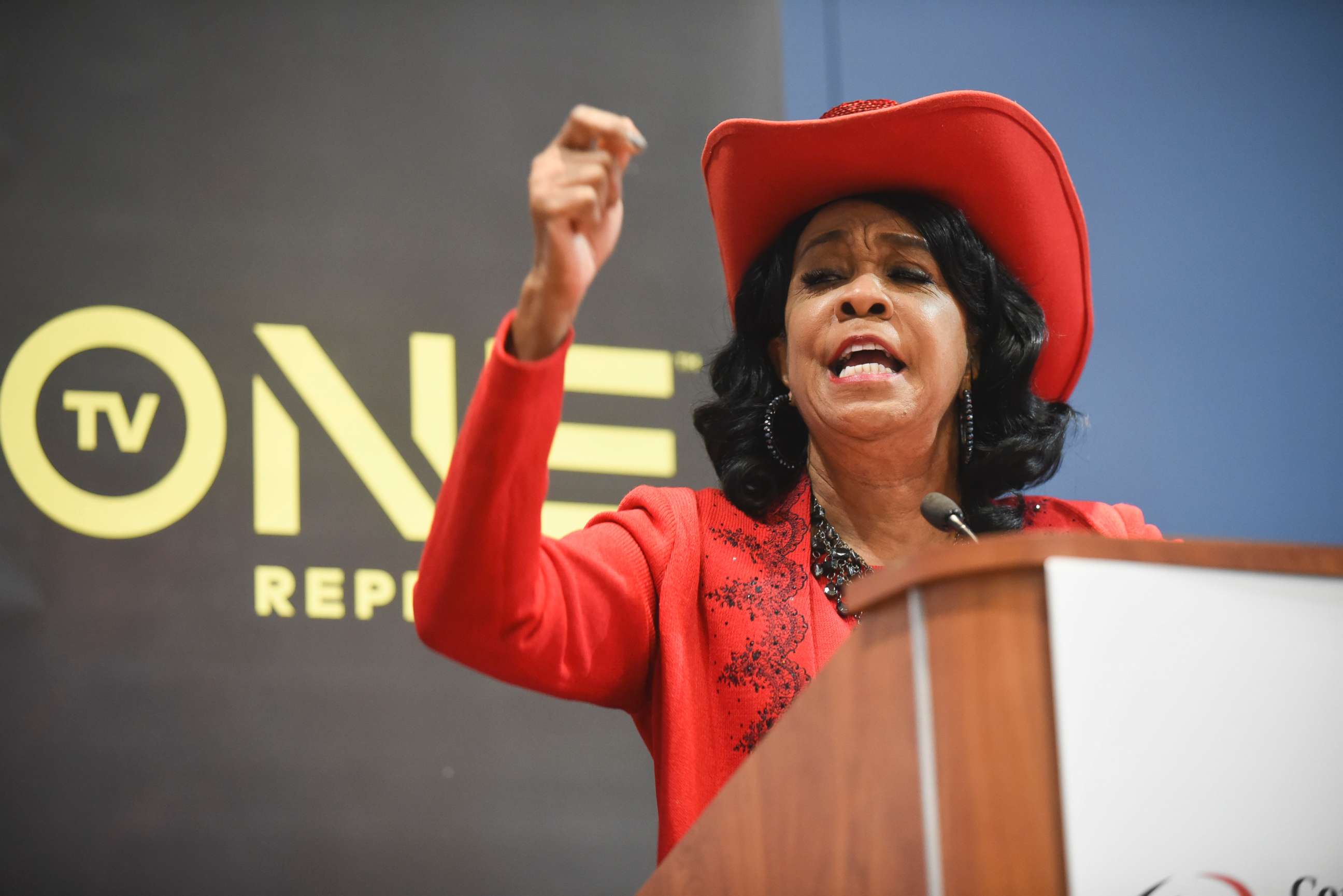 PHOTO: Rep. Frederica Wilson, D-Fla., speaks during the TV One's Screening Bad Dad Rehab at the Walter E. Washington Convention Center, Sept. 16, 2016, in Washington. 