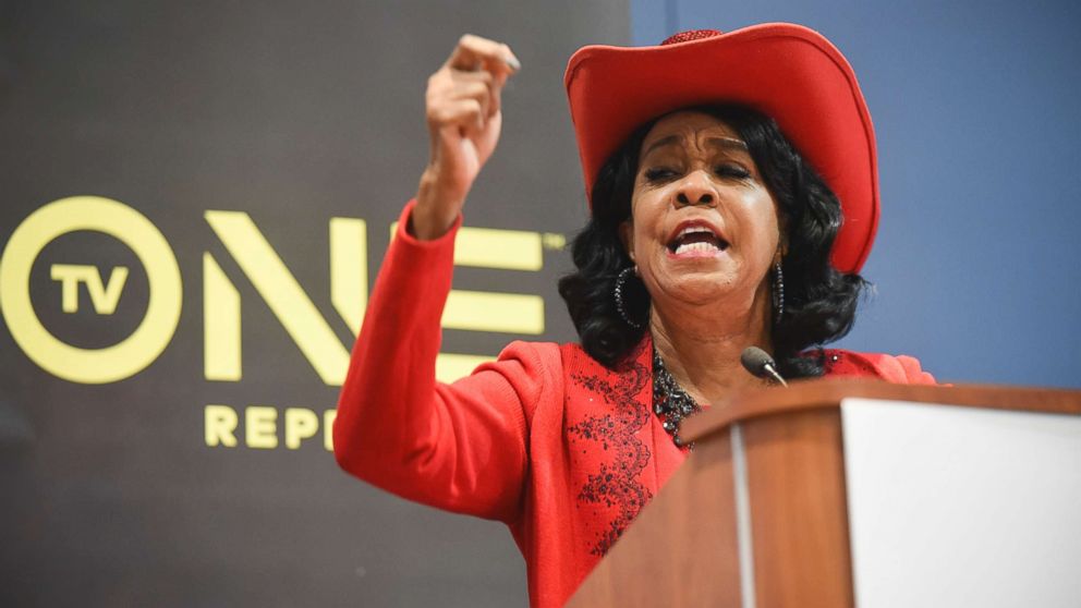 PHOTO: Rep. Frederica Wilson, D-Fla., speaks during the TV One's Screening Bad Dad Rehab at the Walter E. Washington Convention Center, Sept. 16, 2016, in Washington.