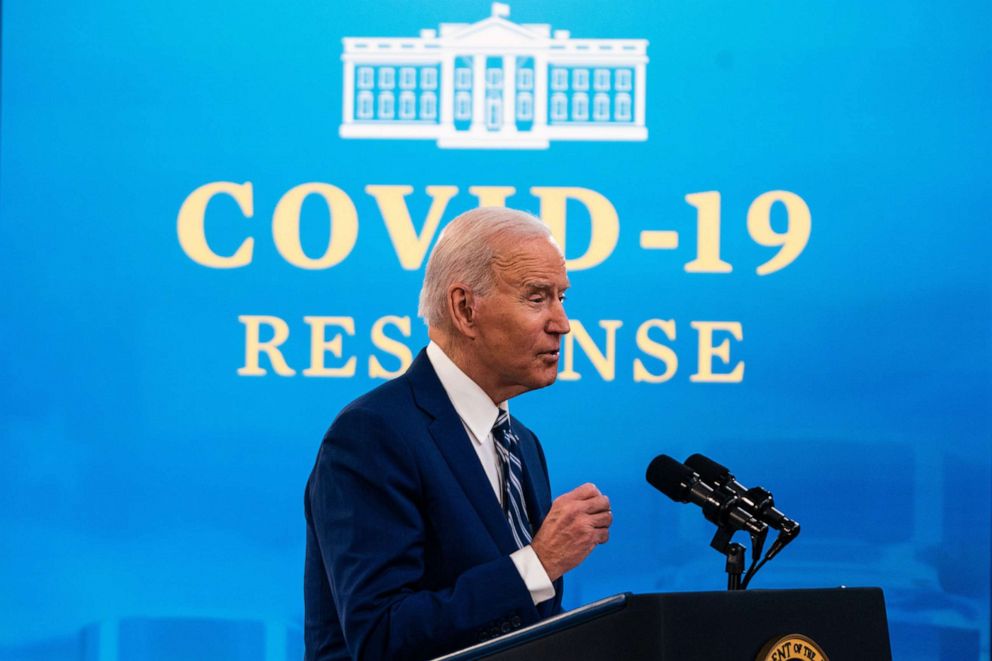 PHOTO: President Joe Biden delivers remarks on the COVID-19 response and vaccinations at the South Court Auditorium in the Eisenhower Executive Office Building in Washington, March 29, 2021.