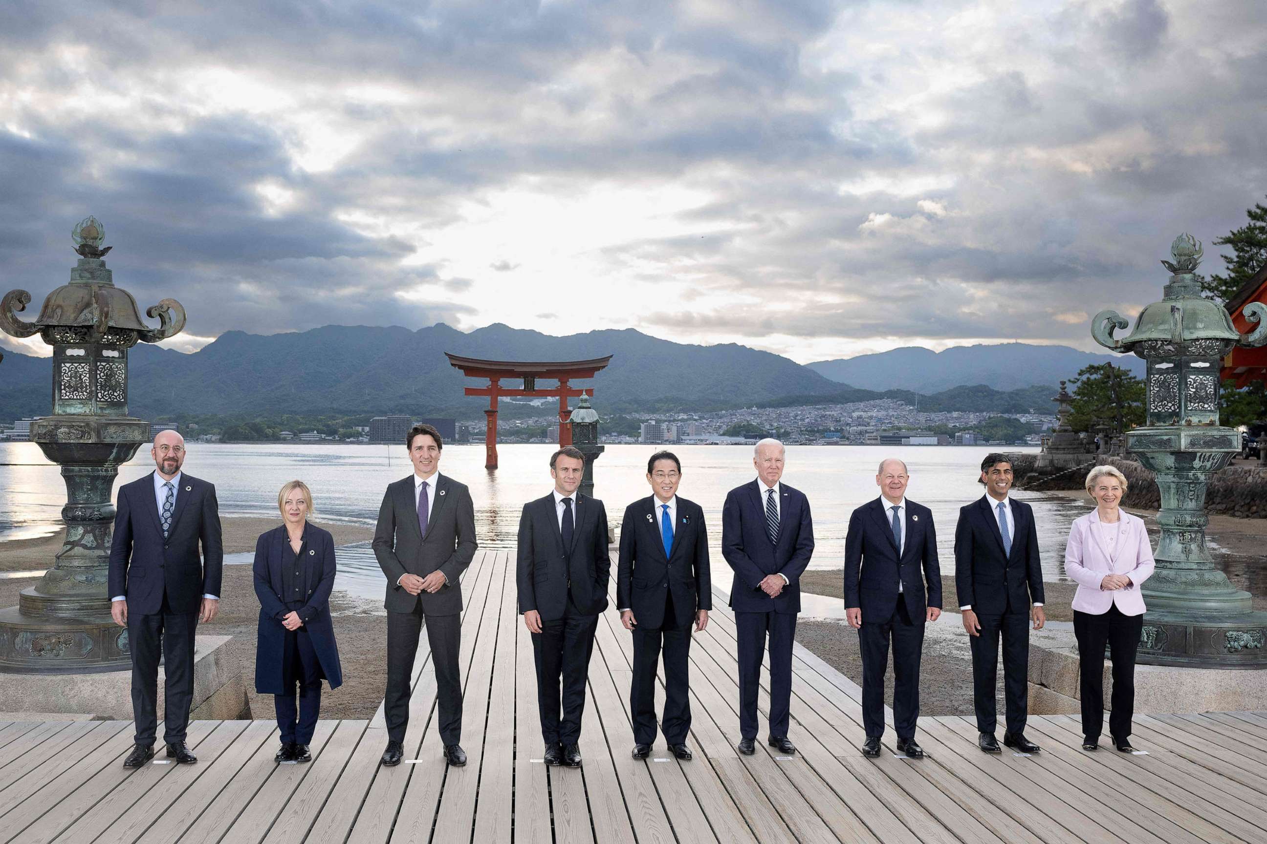 PHOTO: Leaders of the world pose in Miyajima Island as part of the G7 Leaders' Summit, May 19, 2023.