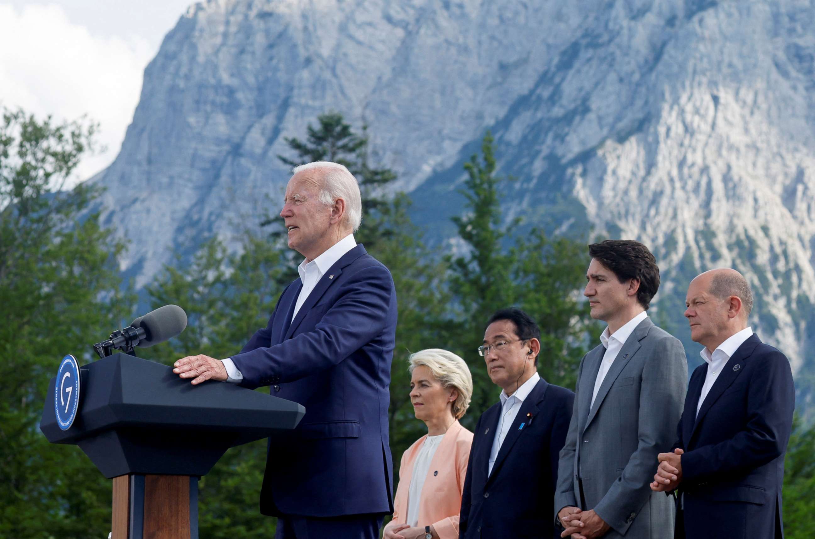 PHOTO: U.S. President Joe Biden speaks during the first day of the G7 leaders' summit at Bavaria's Schloss Elmau castle, near Garmisch-Partenkirchen, Germany, June 26, 2022.