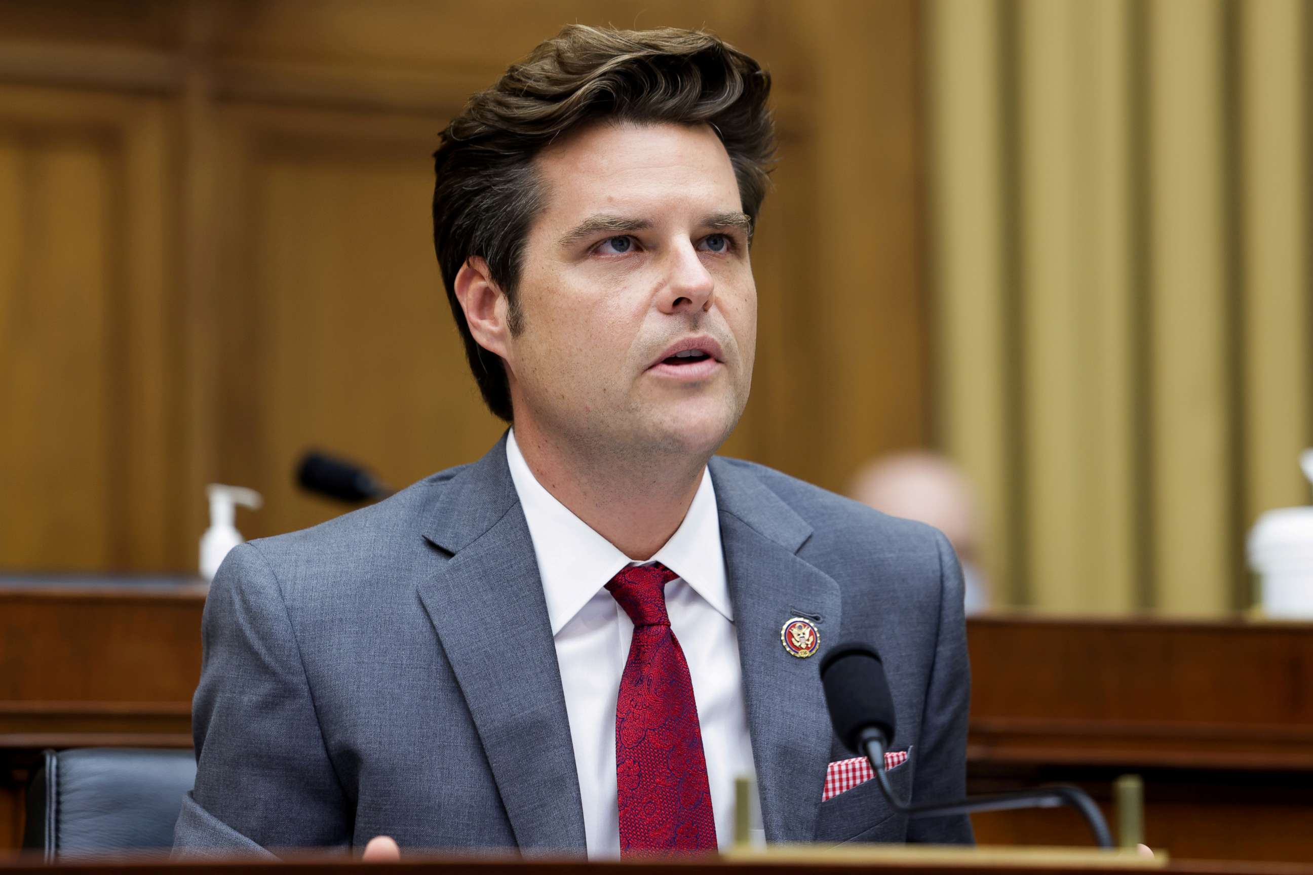 PHOTO: Representative Matt Gaetz, (R-FL), speaks during a hearing in the Rayburn House office Building on Capitol Hill, in Washington, U.S., July 29, 2020.