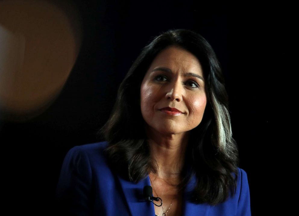 PHOTO: Democratic presidential candidate U.S. Rep. Tulsi Gabbard speaks during the AARP and The Des Moines Register Iowa Presidential Candidate Forum on July 17, 2019 in Cedar Rapids, Iowa.