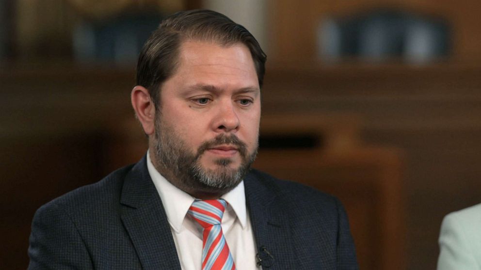 PHOTO: Rep. Ruben Gallego talks about mental health during a discussion with ABC News and other lawmakers, March 23, 2023.