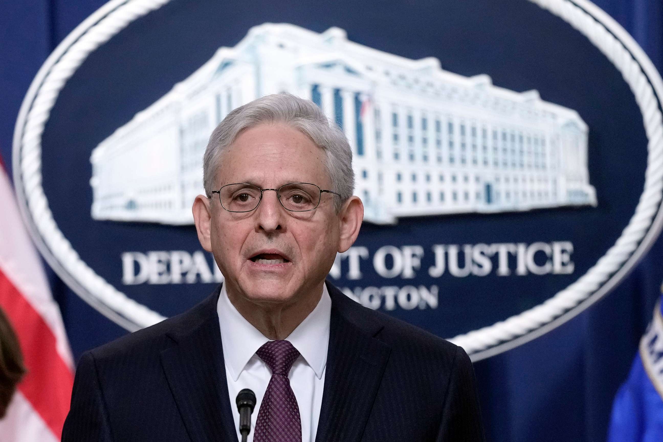 PHOTO: Attorney General Merrick Garland speaks during a news conference at the Justice Department in Washington, April 14, 2023, on significant international drug trafficking enforcement action.