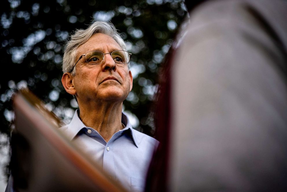 PHOTO: Merrick Garland, U.S. attorney general, listens to community leaders at Columbus Park in Chicago, July 22, 2021.