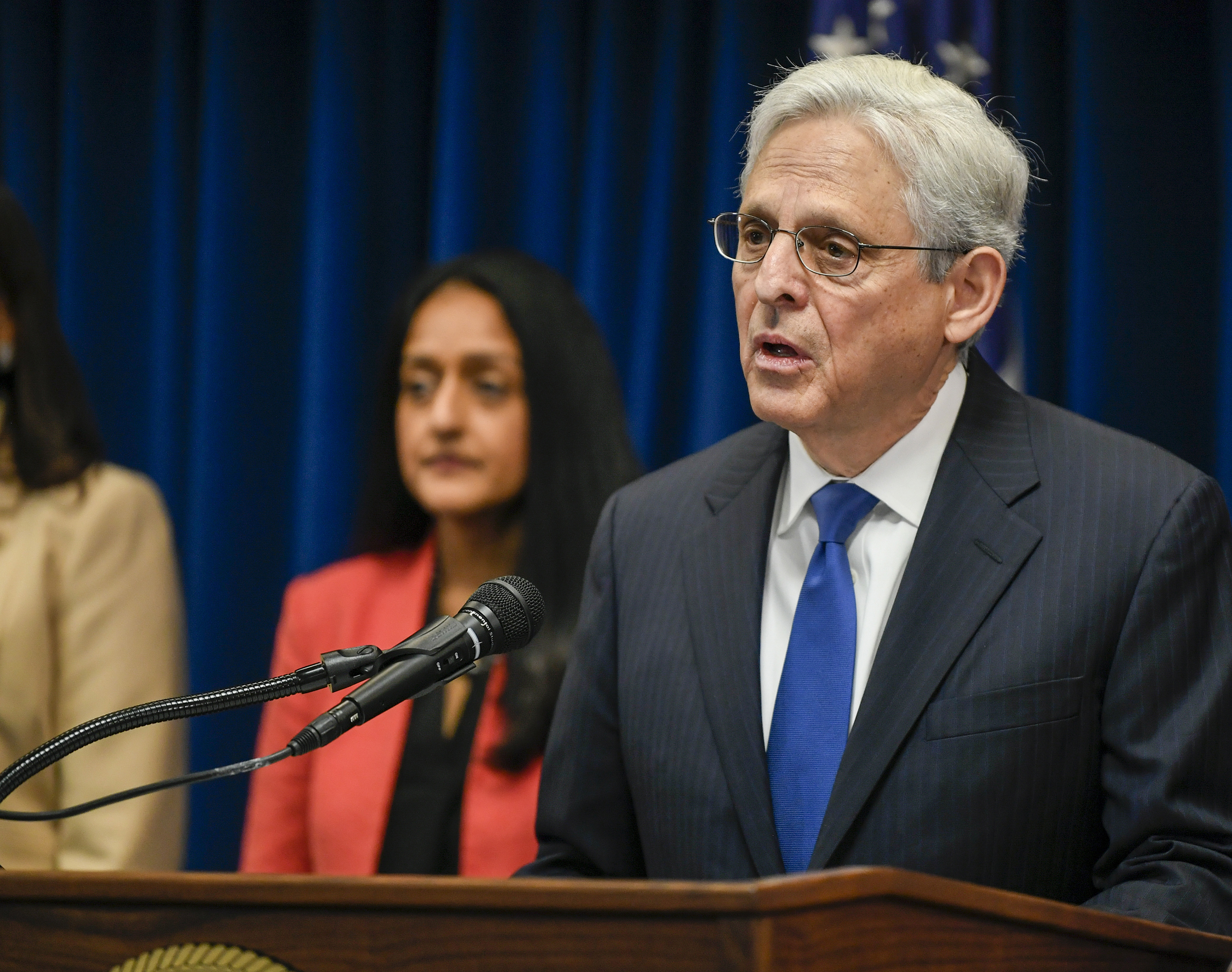 PHOTO: Attorney General Merrick Garland speaks at a news conference about the Justice Department's report of an investigation into the conduct of the Minneapolis Police Department in Minneapolis, June 16, 2023.