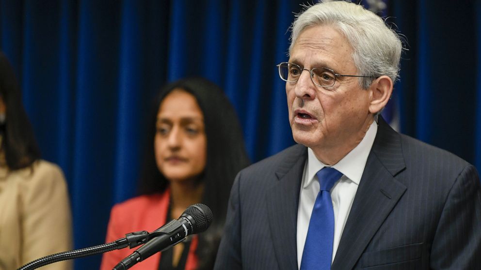 PHOTO: Attorney General Merrick Garland speaks at a news conference about the Justice Department's report of an investigation into the conduct of the Minneapolis Police Department in Minneapolis, June 16, 2023.
