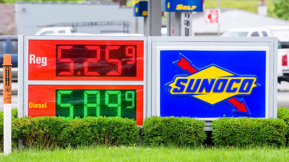 PHOTO:  The pricing sign at a Bloomington Sunoco on South Walnut Street shows $5.26 for a gallon of regular on June 7, 2022.