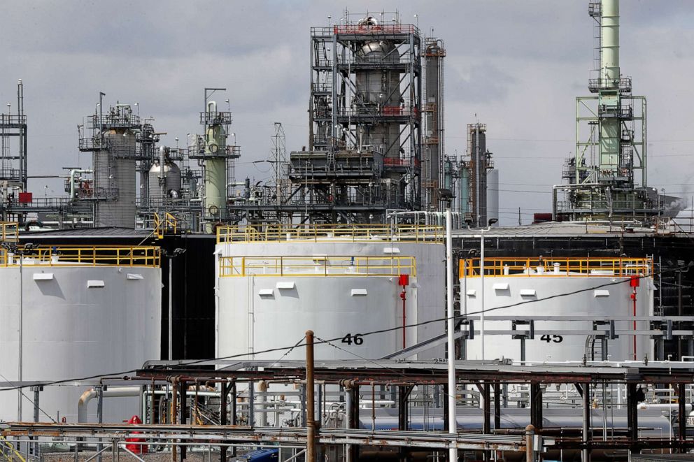 PHOTO: Storage tanks are shown at a refinery in Detroit, April 21, 2020.