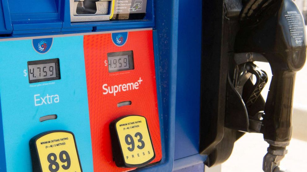 PHOTO: A gas pump displays current fuel prices at a gas station in Arlington, Va., on March 16, 2022. 