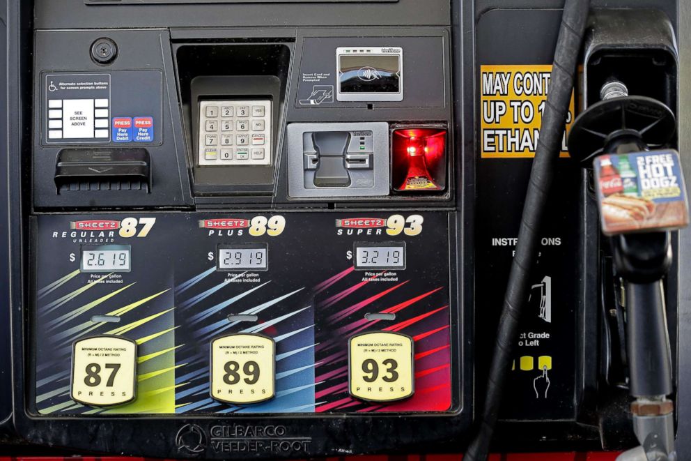 PHOTO: Gasoline prices are displayed on a pump at a station along the Interstate 85 and 40 corridor near Burlington, N.C., June 14, 2018.