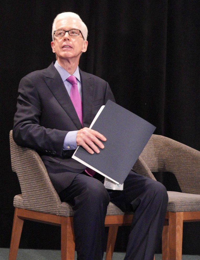 PHOTO: Former California Governor Gray Davis sits on stage during a press conference in Los Angeles, Sept.16, 2019.  