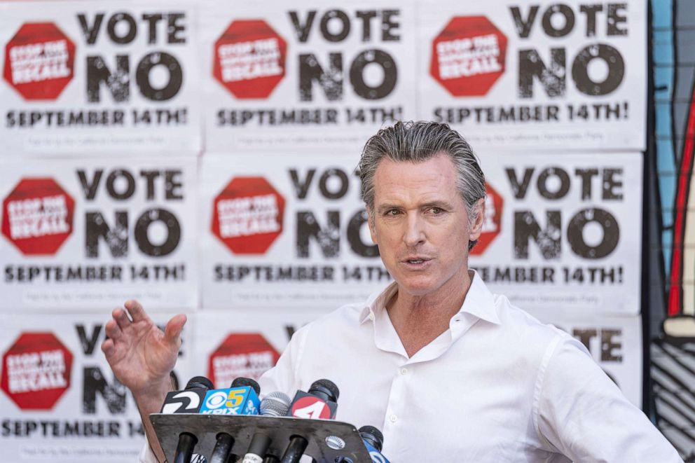 PHOTO: Gavin Newsom, governor of California, speaks during a 'Vote No' recall campaign event in San Francisco, Sept. 7, 2021.