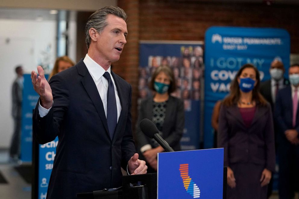 Gov. Gavin Newsom speaks at a news conference in Oakland, Calif. on July 26, 2021.