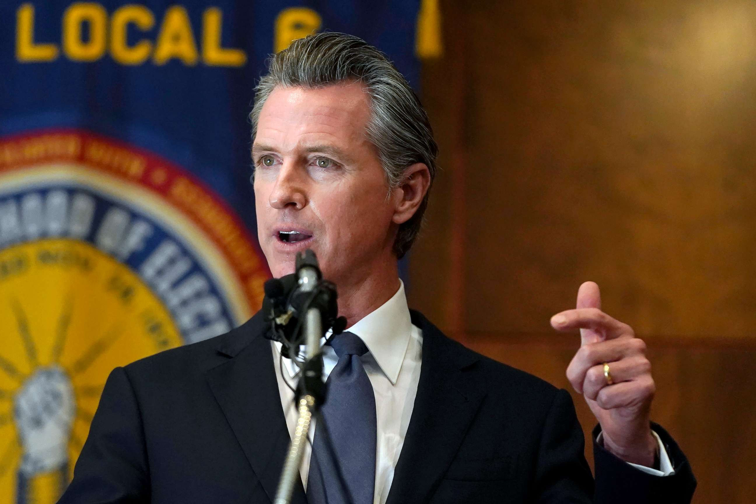 PHOTO: Gov. Gavin Newsom speaks to volunteers in San Francisco, Tuesday, Sept. 14, 2021. The recall election that could remove California Democratic Gov. Newsom is coming to an end. 