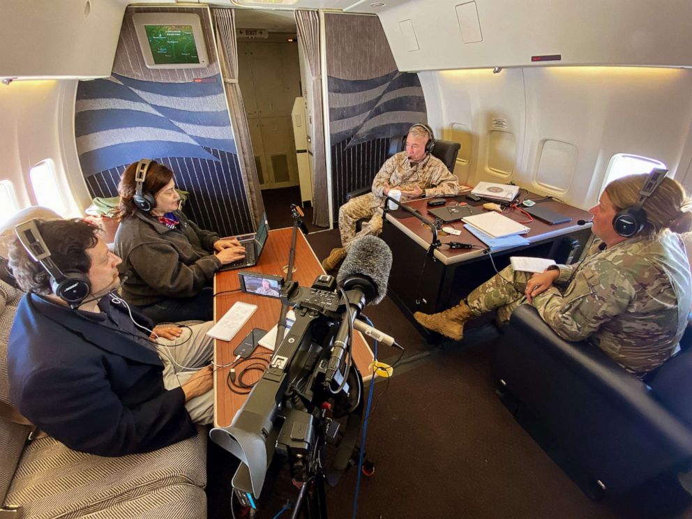 PHOTO: Gen. Frank McKenzie, the commander of U.S. Central Command, speaks to reporters traveling with him to the Middle East.
