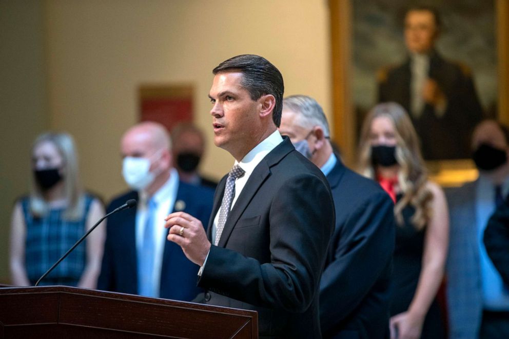 PHOTO:  In this March 22, 2021, file photo, Lt. Gov. Geoff Duncan speaks during a news conference at the Georgia State Capitol in Atlanta.