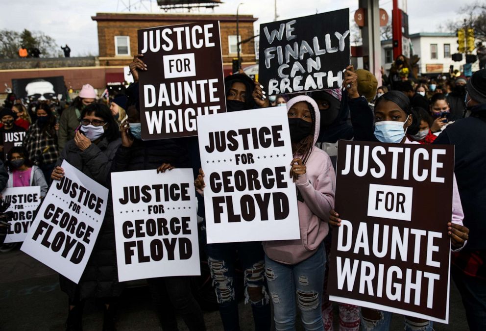 PHOTO: People celebrate at George Floyd Square after the guilty verdict in the Derek Chauvin trial on April 20, 2021, in Minneapolis.