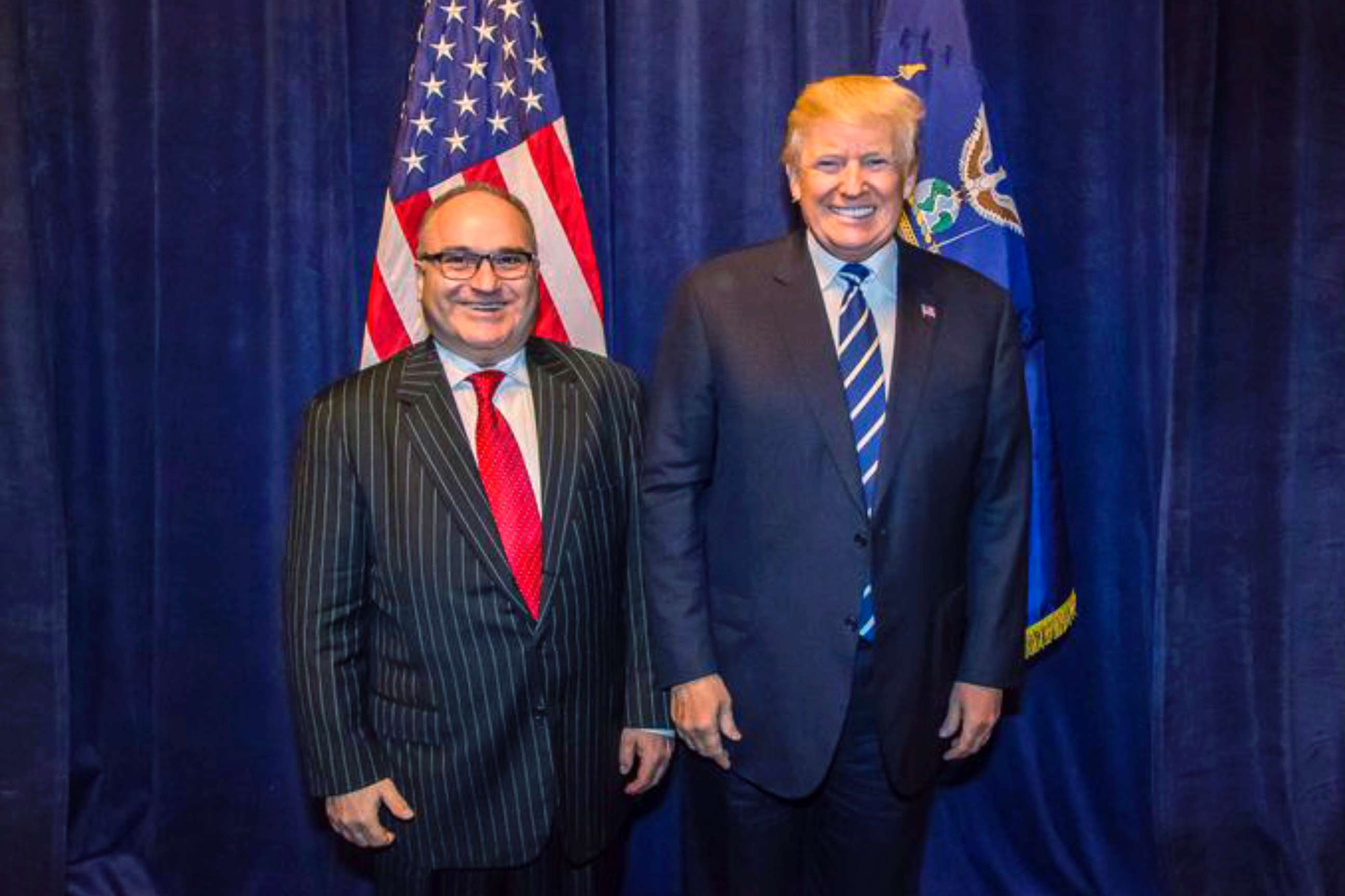 PHOTO: In this Oct. 25, 2017, photo acquired by The Associated Press, George Nader poses backstage with President Donald Trump at a Republican fundraiser in Dallas.