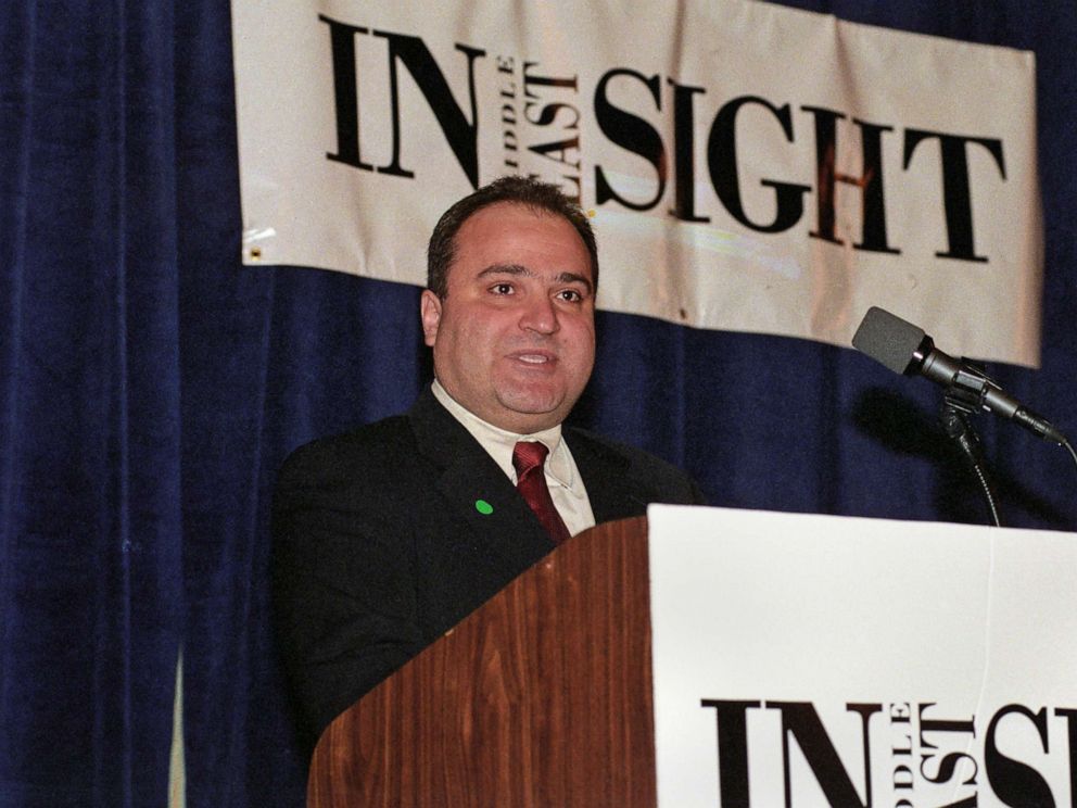 PHOTO: George Nader speaks at a Middle East Insight event in Washington, D.C. on March 18, 1999. 