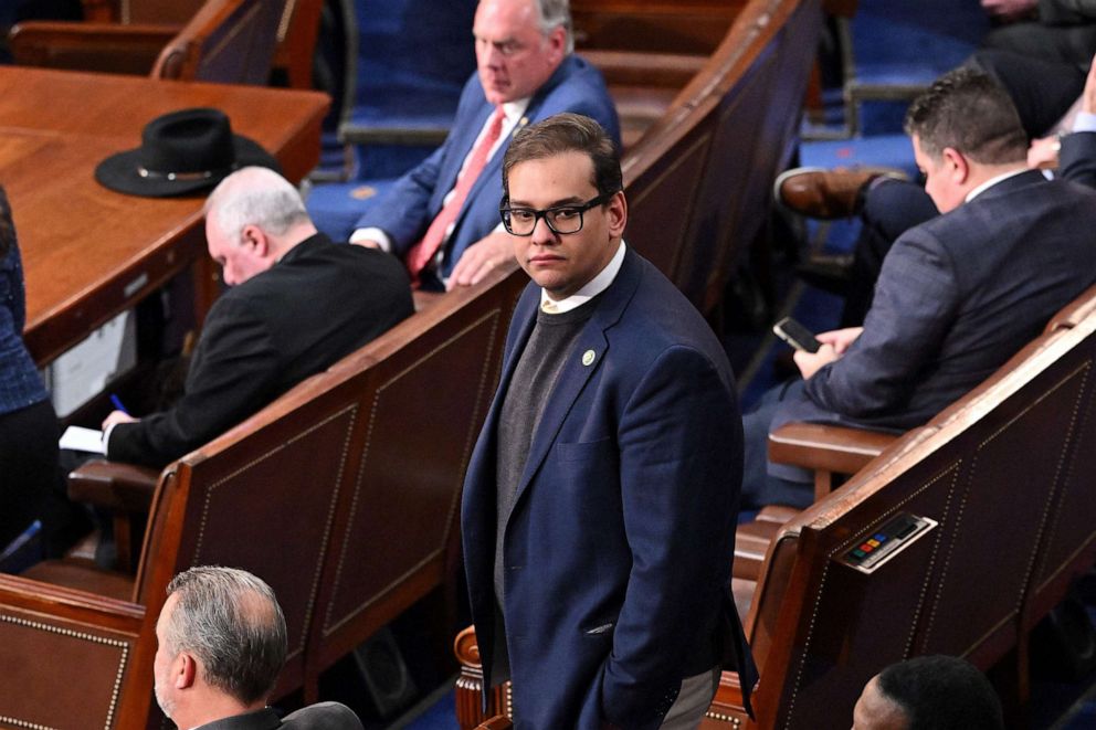 PHOTO: In this Jan. 5, 2023, file photo, Rep. George Santos looks on as the House of Representatives continues voting for new speaker at the U.S. Capitol, in Washington, D.C.