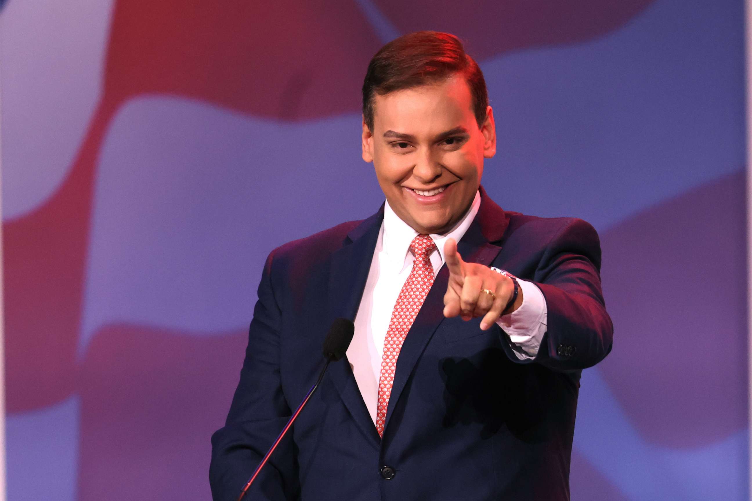 PHOTO: U.S. Representative-elect George Santos speaks at the Republican Jewish Coalition annual leadership meeting, Nov. 19, 2022, in Las Vegas.