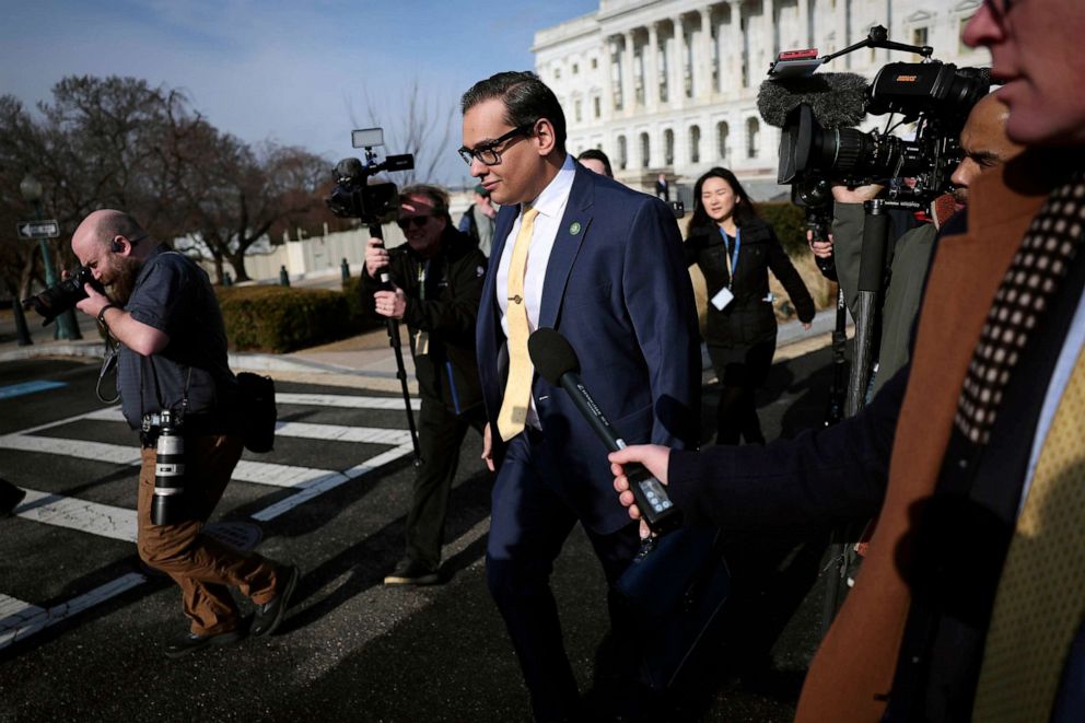 PHOTO: Rep. George Santos leaves the U.S. Capitol, Jan. 12, 2023 in Washington, DC.