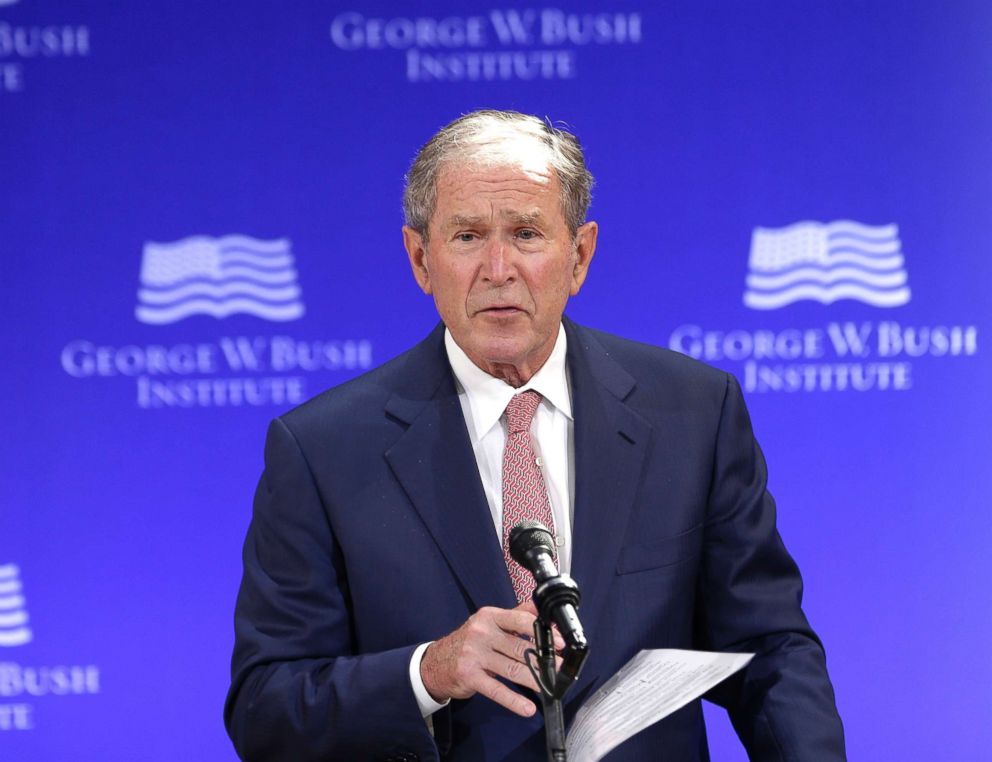 PHOTO: Former President George W. Bush speaks at a forum sponsored by the George W. Bush Institute in New York City, Oct. 19, 2017.