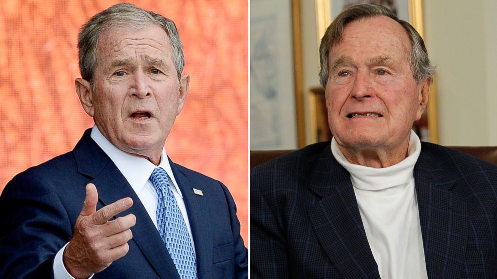 (L-R) Former President George W. Bush in Washington, D.C., Sept. 24, 2016 and former President George H.W. Bush in Houston, March 29, 2012.