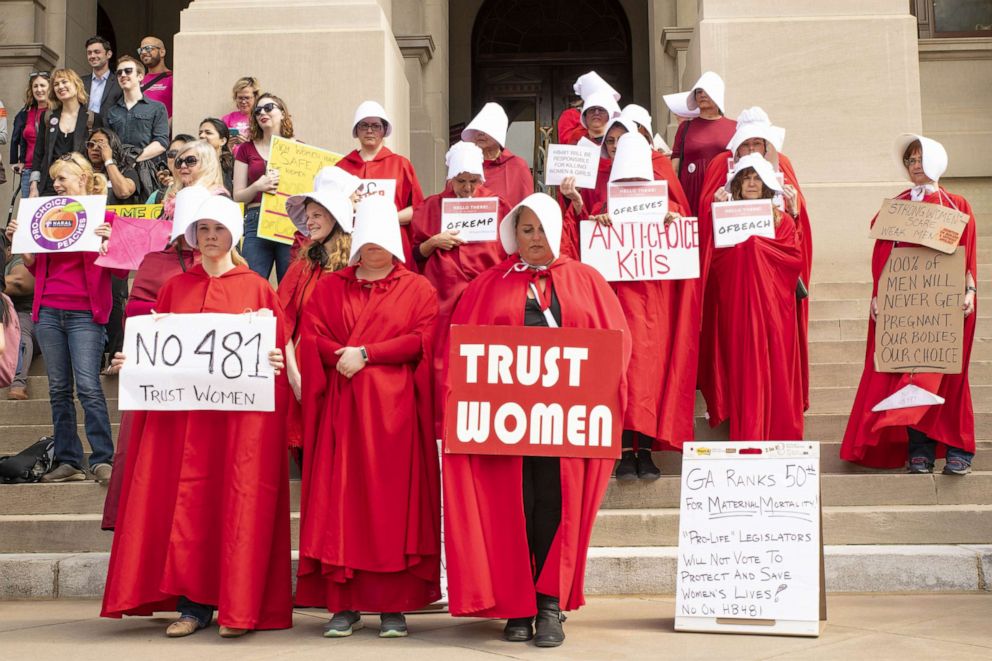 PHOTO: Dozens of demonstrators protested against the "heartbeat bill" legislation at the Georgia State Capitol building, March 15, 2019. 

