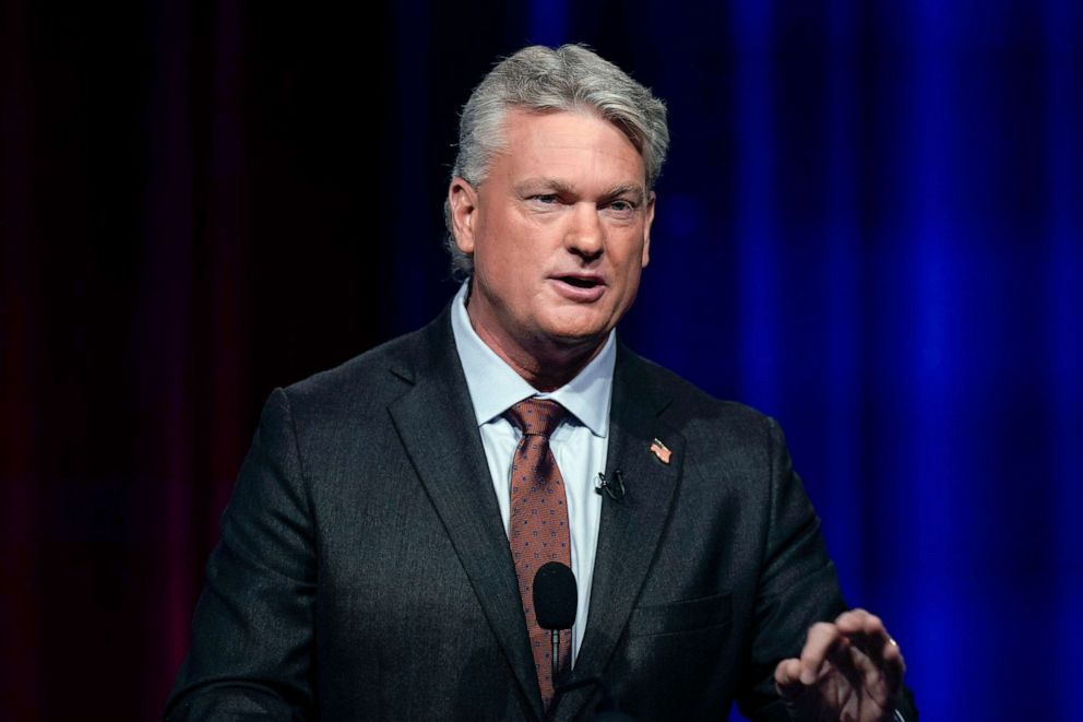 PHOTO: Mike Collins participates in Georgia's 10th Congressional District republican primary election runoff debate, June 6, 2022, in Atlanta.