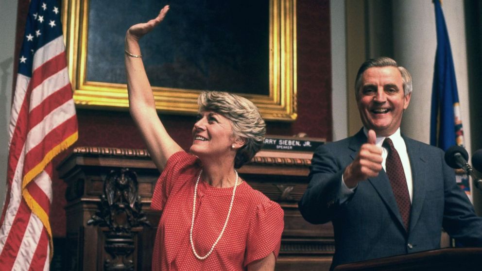 PHOTO: Rep. Geraldine Ferraro is announced as Democratic Presidential Candidate Walter Mondale's choice for Vice-President before the Democratic Convention in 
St. Paul, Minn., July 12, 1984.