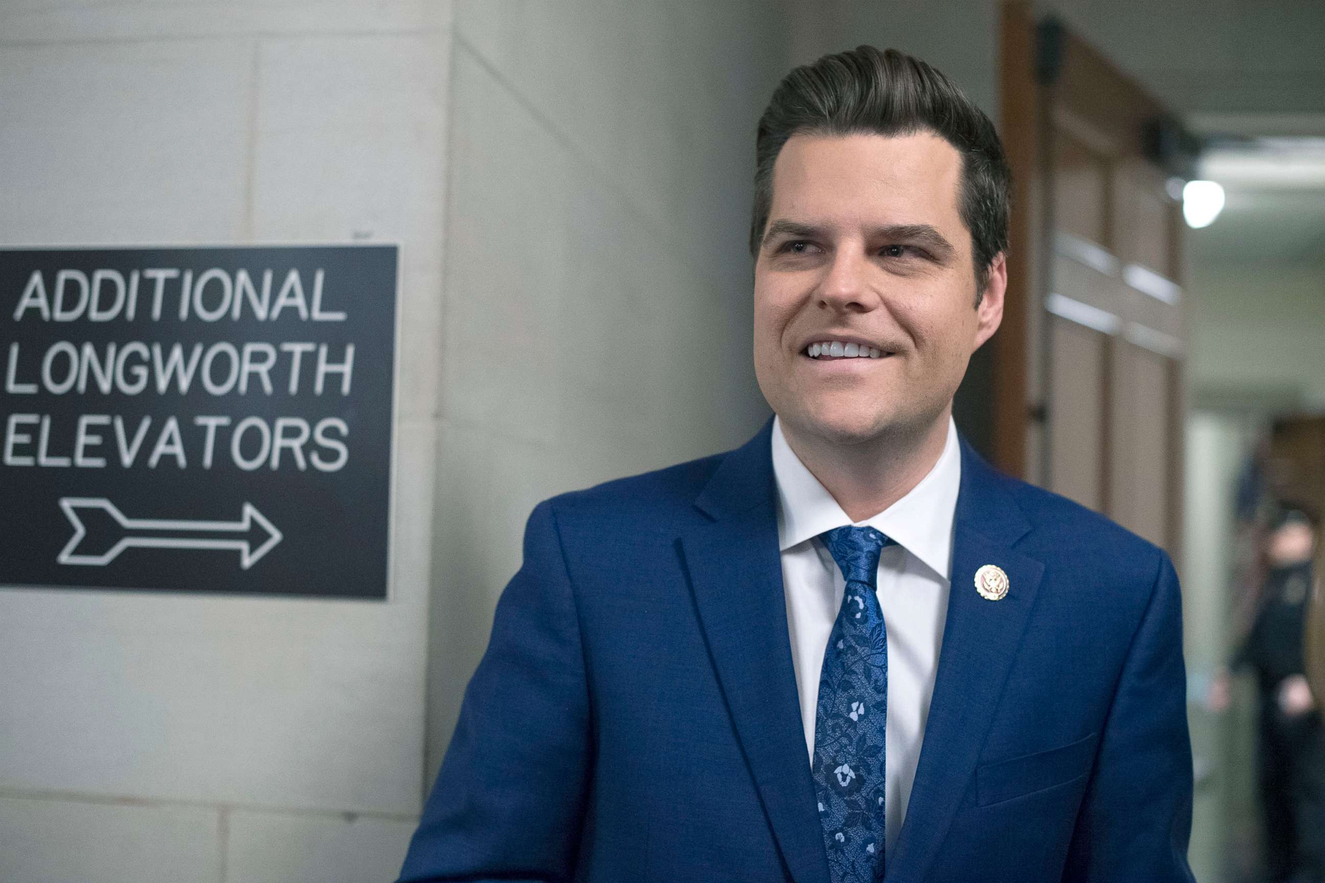 PHOTO: Rep. Matt Gaetz, R-Fla., is seen before the House Judiciary Committee passed two articles of impeachment against President Donald Trump, Dec. 13, 2019. 