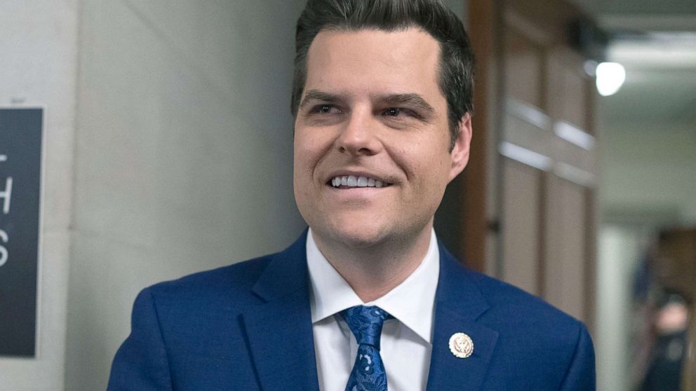PHOTO: Rep. Matt Gaetz, R-Fla., is seen before the House Judiciary Committee passed two articles of impeachment against President Donald Trump, Dec. 13, 2019. 