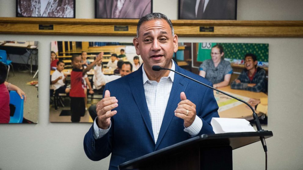 Gil Cisneros, Democrat running for California's 39th Congressional district seat in Congress, speaks to the Hacienda Heights Improvement Association meeting at the Hacienda La Puente Unified School District board room in the City of Industry, Calif., May 21, 2018.