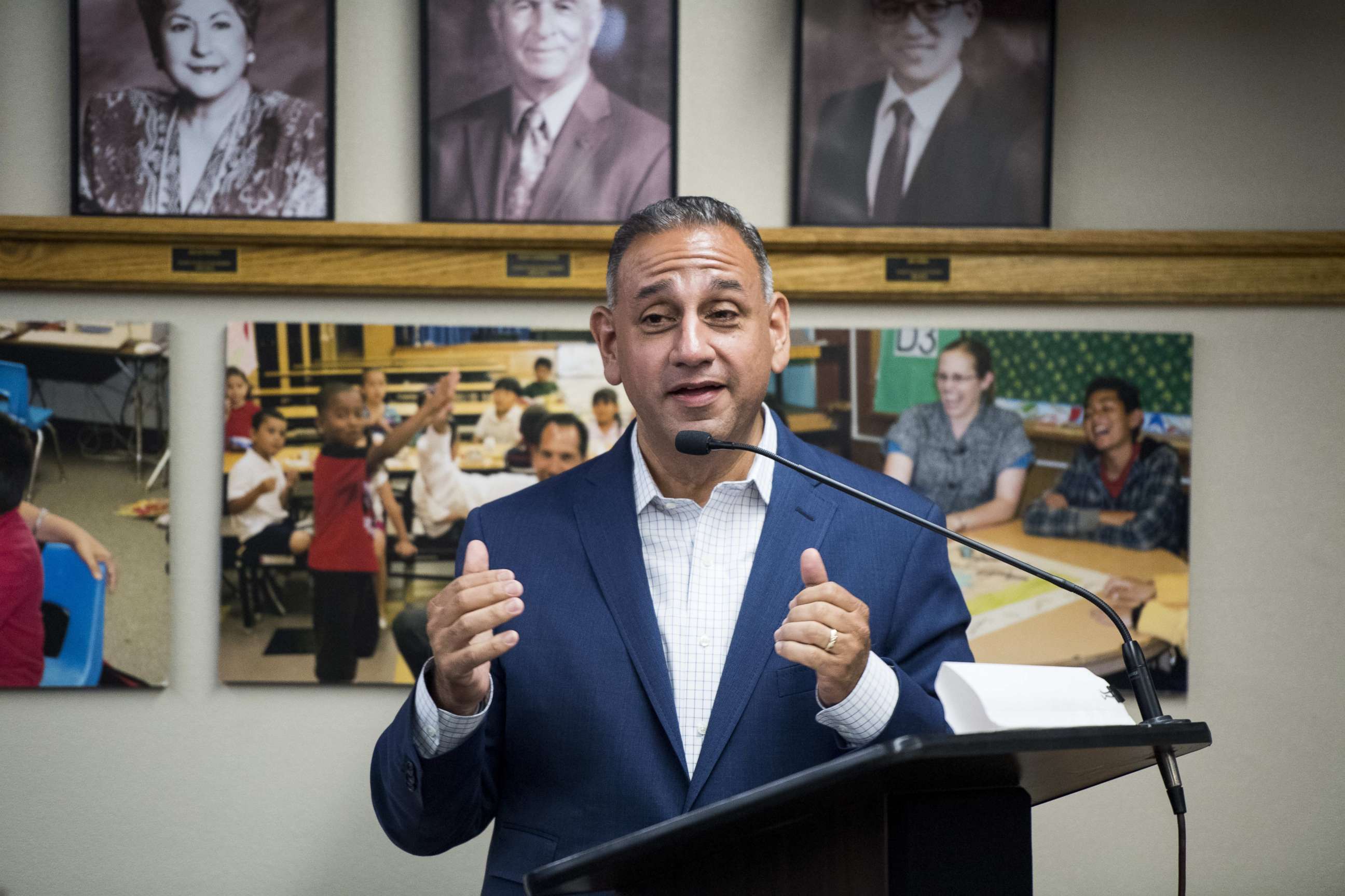 Gil Cisneros, Democrat running for California's 39th Congressional district seat in Congress, speaks to the Hacienda Heights Improvement Association meeting, May 21, 2018 in Industry, California. 