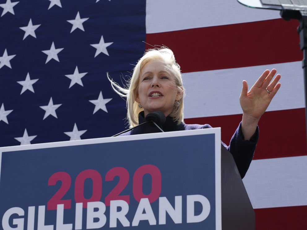 PHOTO: Democratic presidential candidate U.S. Sen. Kirsten Gillibrand speaks during a rally in front of Trump International Hotel & Tower, March 24, 2019, in New York.