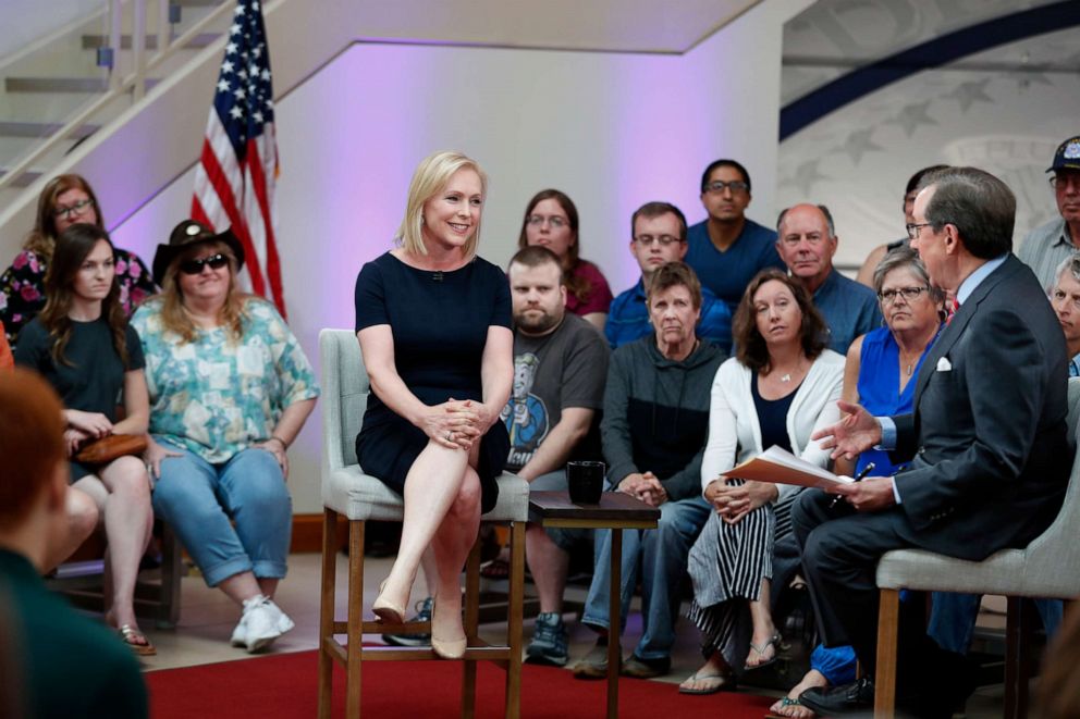 PHOTO: Democratic presidential candidate Sen. Kirsten Gillibrand speaks during a FOX News town hall, June 2, 2019, in Dubuque, Iowa.