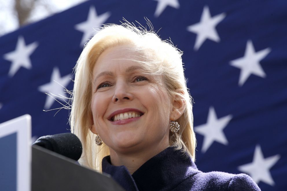 PHOTO: Democratic presidential candidate U.S. Sen. Kirsten Gillibrand speaks during a rally in front of Trump International Hotel & Tower, March 24, 2019, in New York. 