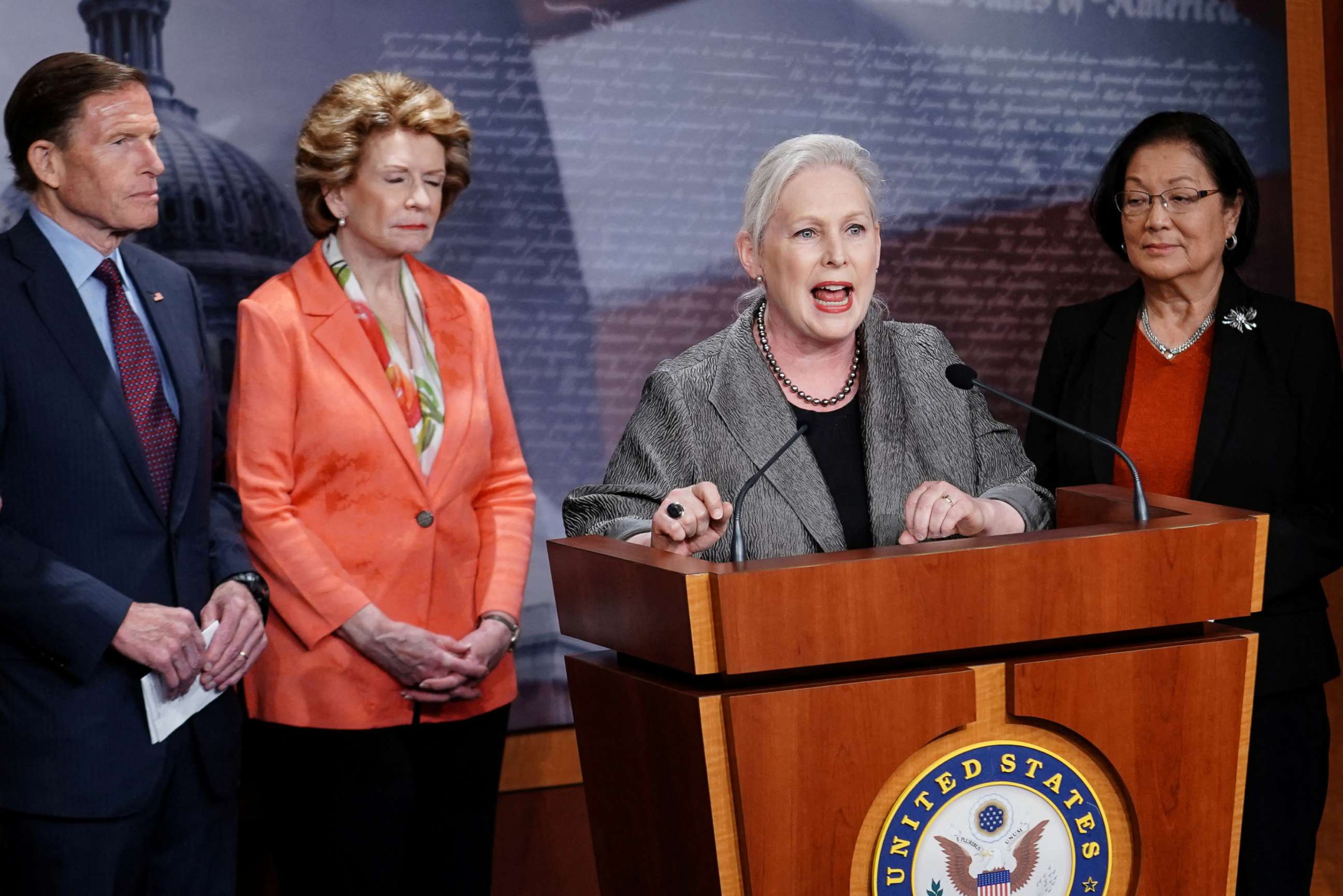 PHOTO: Sen. Kirsten Gillibrand speaks about abortion rights during a news conference with Democratic senators on Capitol Hill, May 5, 2022. 